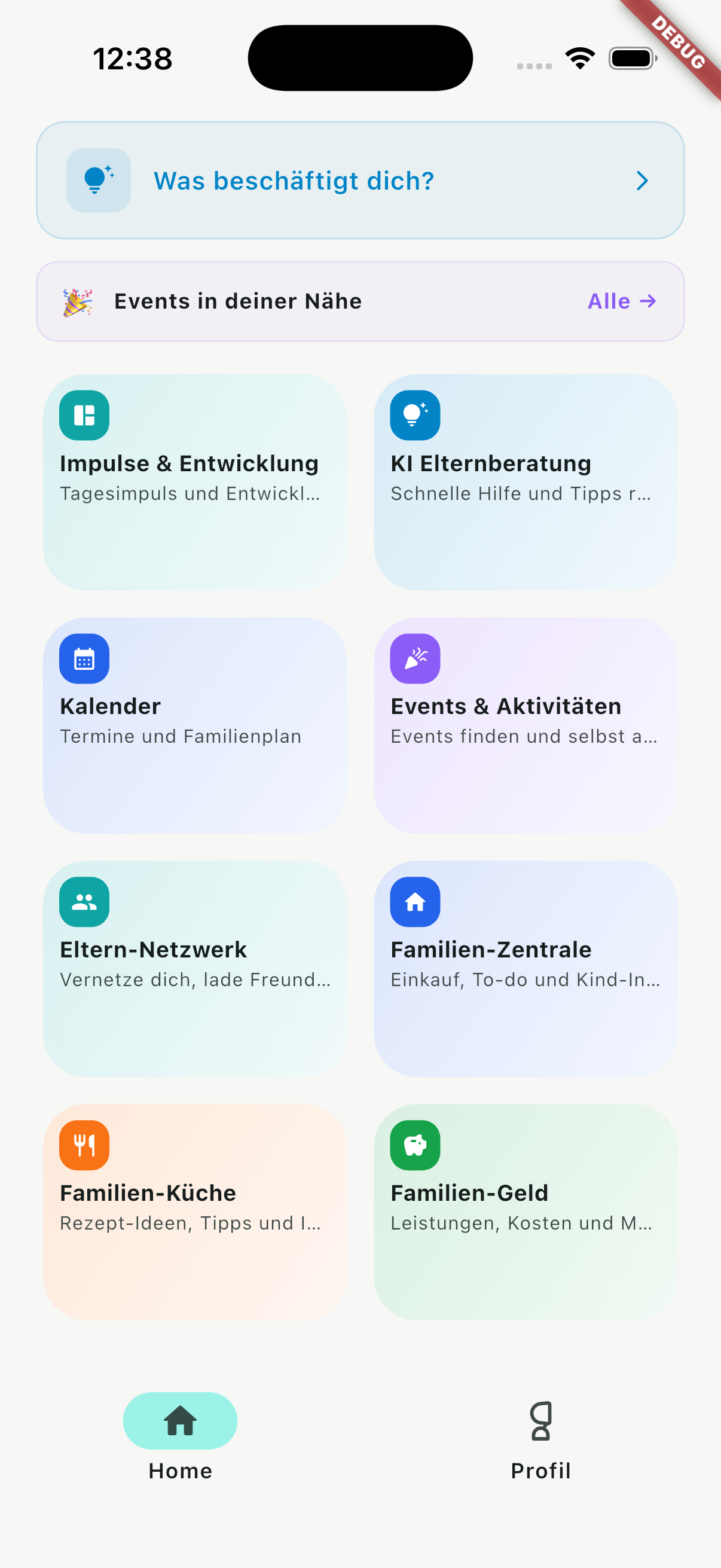 Parentpeak App Home Screen